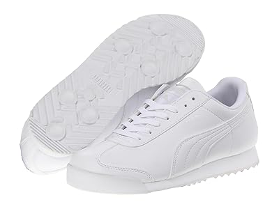 PUMA Kids Puma Kids Roma Basic Sneaker (Big Kid) (White/Light Grey) Kids Shoes