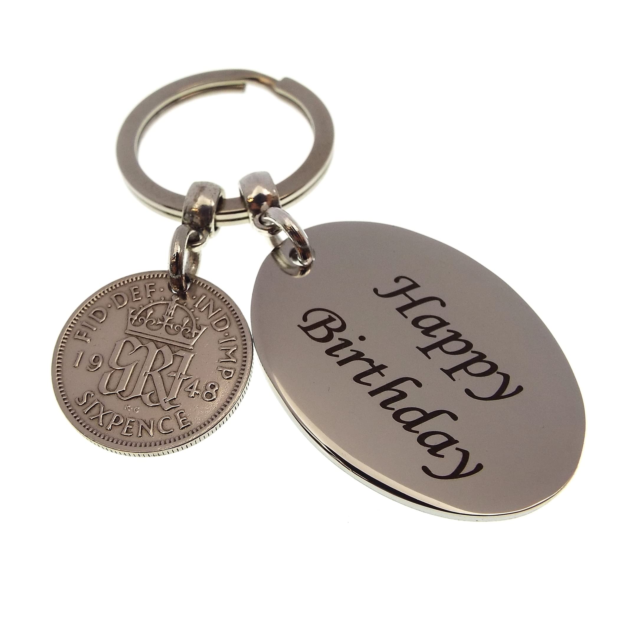 A Silver Dream 1948 HAPPY BIRTHDAY Sixpence Coin Keyring