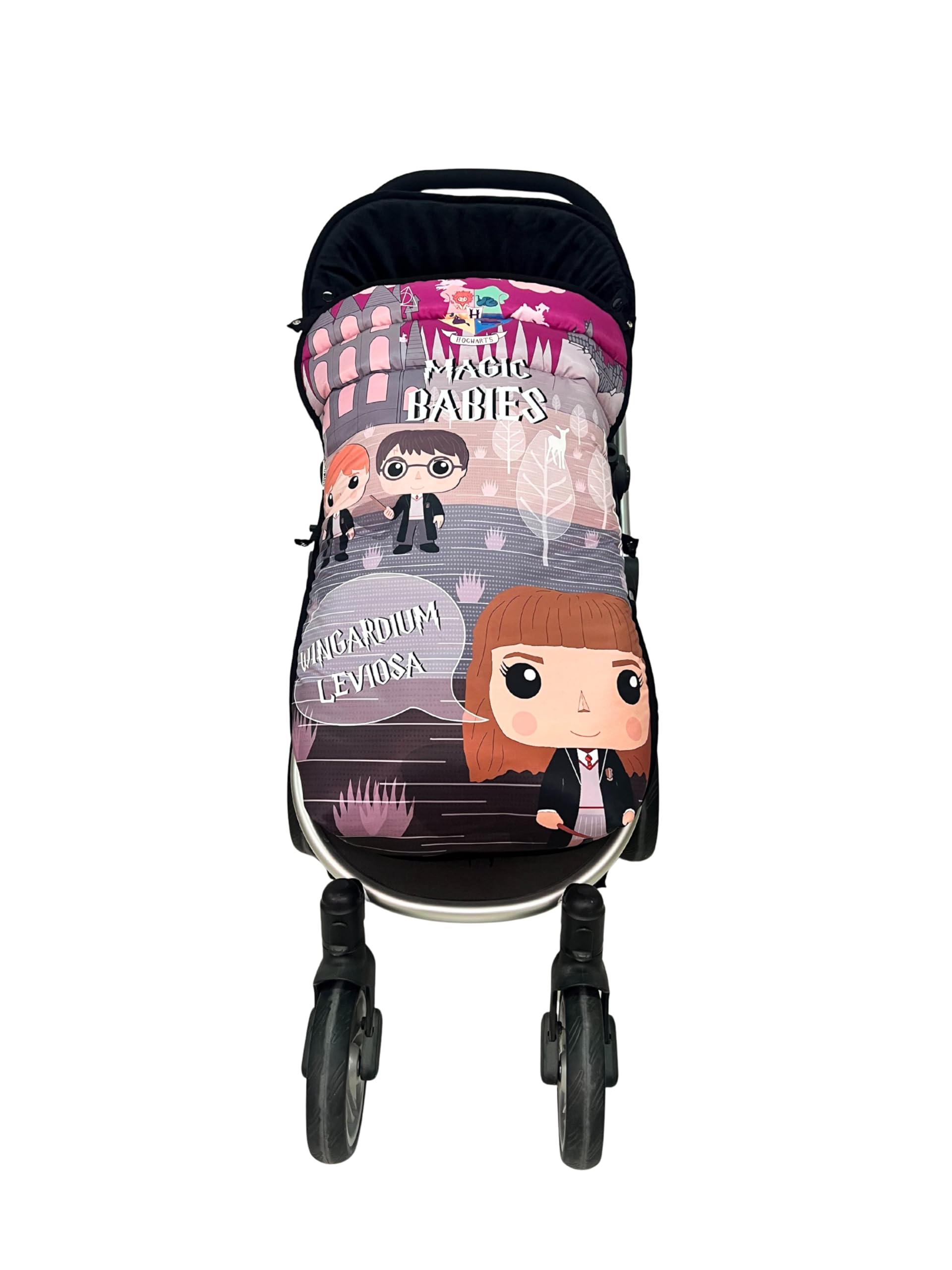 Baby Star Saco Silla de Paseo Universal, Saco Bebe Invierno con Polar extrasuave, Saco Carro bebé Impermeable, Desmontable y Transpirable, Doble Apertura (Negro y rosa)