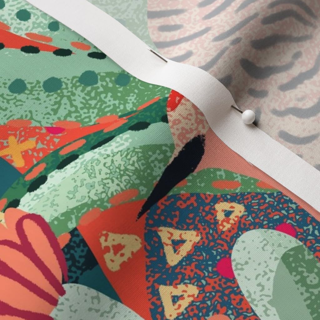 Spoonflower Fabric - Maximalist Desert Boho Succulent Cactus Aqua Green Coral Woodpecker Printed on Cotton Poplin Fabric by The Yard - Sewing Shirting Quilting Dresses Apparel Crafts