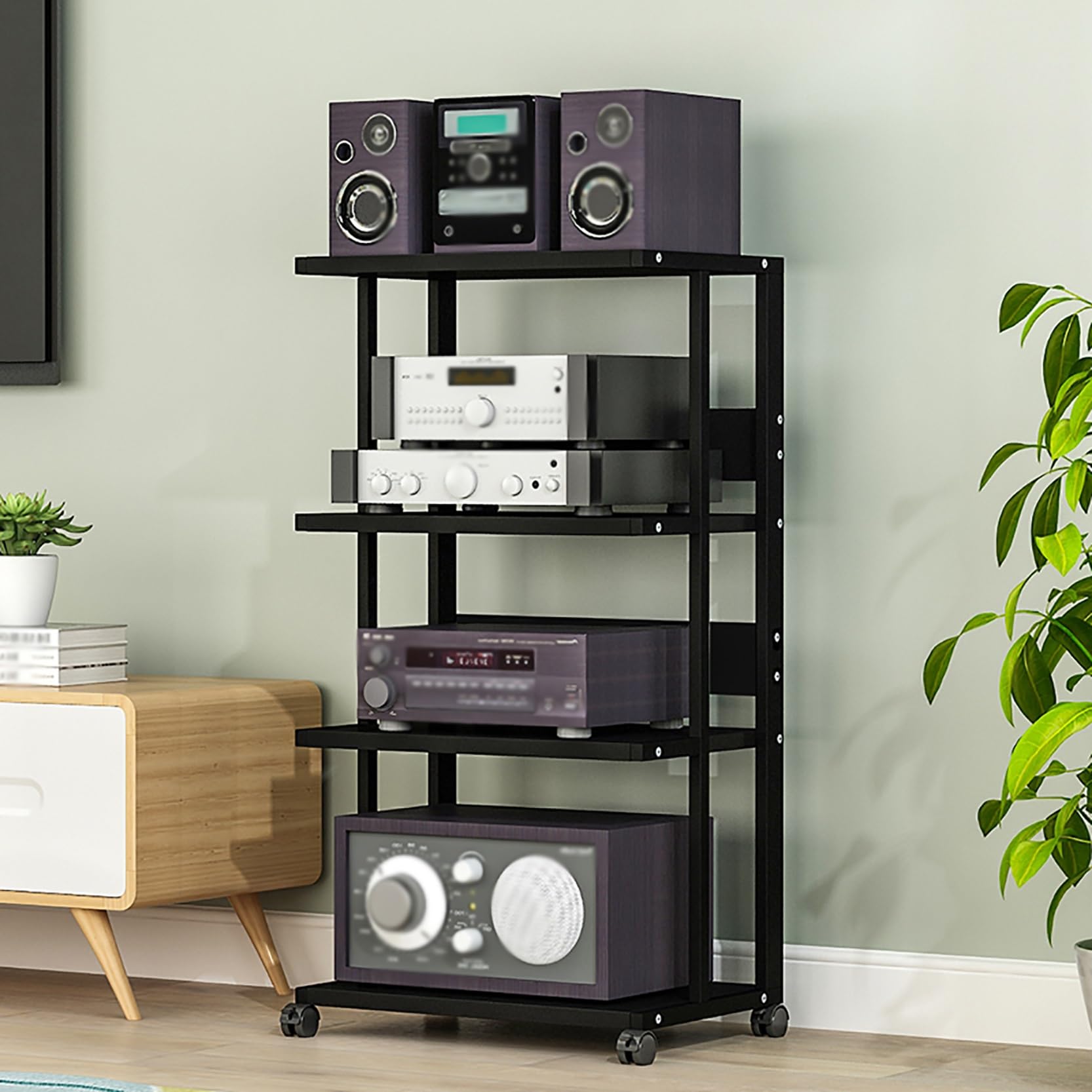 Mobilny stojak stereo – stojak multimedialny AV do gier półka na telewizor wieża stojak audio narożny centrum rozrywki wsparcie dla sprzętu audio stylowe rozwiązanie do przechowywania