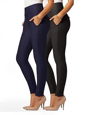 Conceited 2-Pack Stretch Slacks for Women - Wear to Work - Slim Leg Dress Pants with Pockets -