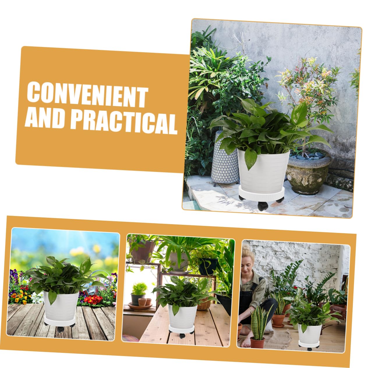 VICASKY Chariot à Plantes à roulettes Rond en Plastique Blanc, Support Stable et Mobile pour Pots de Fleurs, pour Couloirs et Salon