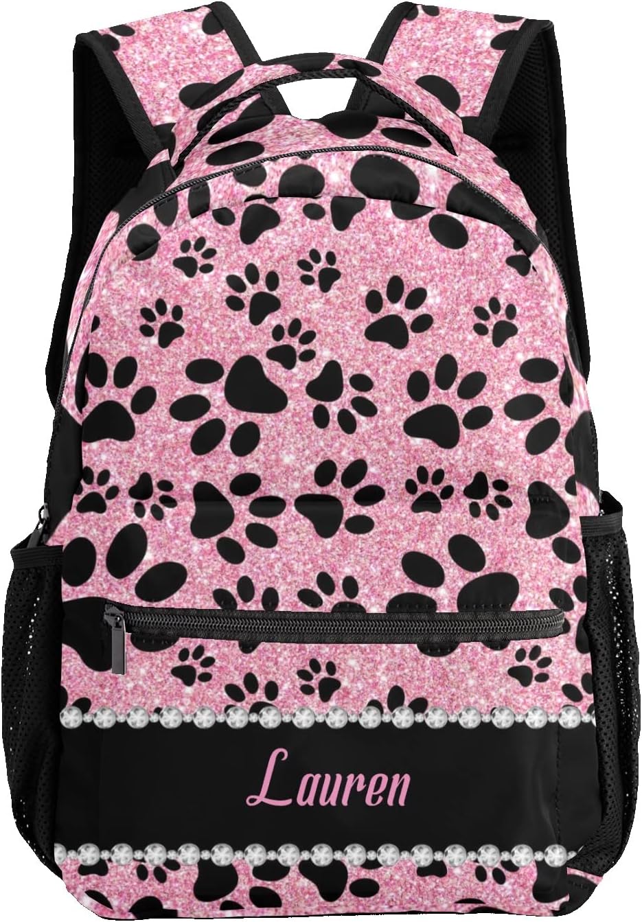 Dog Paw Pink Print Personalized Kids School Backpack Custom Name for Boys Girls Primary Daypack Bookbag Travel Bag
