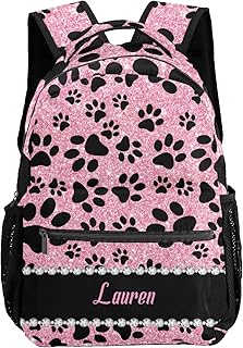NZOOHY Dog Paw Pink Print Personalized Kids School Backpack Custom Name for Boys Girls Primary Daypack Bookbag Travel Bag