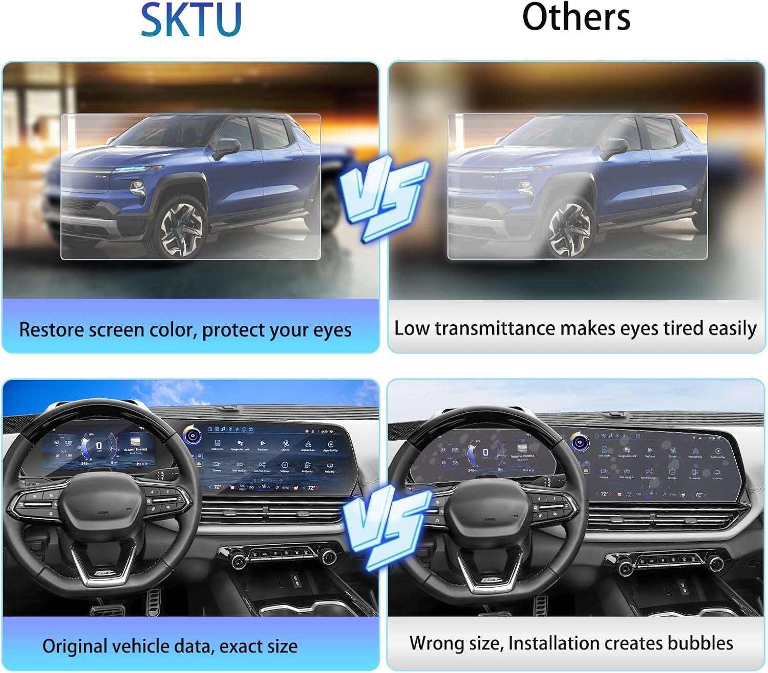 SKTU 4Pcs 2024 2025 2026 Chevy Silverado EV Screen Protector for 2024 2025+ Chevy Silverado EV 17.7-Inch Navigation+11-Inch Instrument Screen 2024 2025 2026 Chevy Silverado EV Accessories [Ultra Clear, Anti-Scratch&Glare]