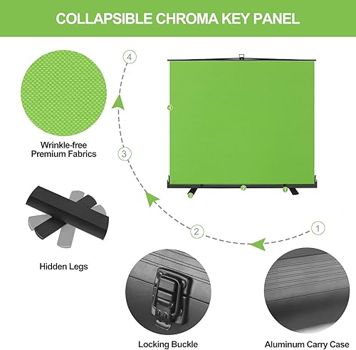 Miniatura 5 de EMART Panel Chromakey plegable de 80 x 92 pulgadas, pantalla verde para telón de fondo fotográfico, estudio de video, juego en vivo, tira portátil,