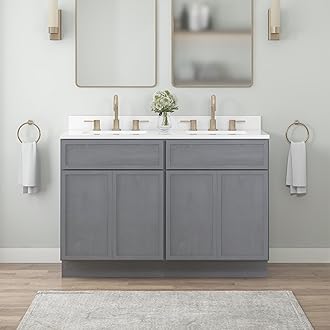 Vanity Art 48 Inch Bathroom Vanity Base Cabinet Double Sink Top (Without Sink), Soft Closing Door, Storage Unassembled Cabinet, Smoke Grey, 2ea 24 Inch Cabinet Combo