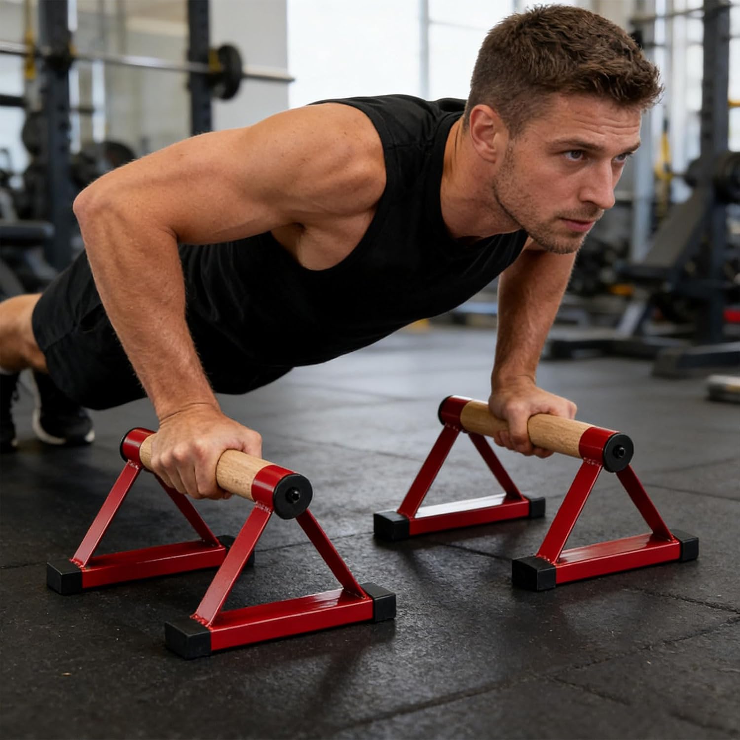 Wooden Push Up Handles with Metal Frame and Slip Design for Strength Training At Home Fitness Training Tools