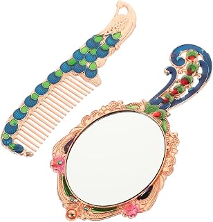 FOMIYES Vintage Rose Metal Mirror Comb Set 2pcs Mirror Gifts Set Mirror Handheld Hair Brush Sets Vintage Cosmetic Comb Bedroom Mirror Hand Antique Hand Held Vanity Mirror Comb Set