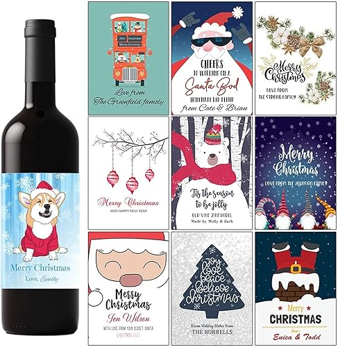 Miniatura 9 de 20 etiquetas personalizables para botellas de vino con la frase "Merry Christmas", etiquetas personalizables para botellas de vino, etiquetas de