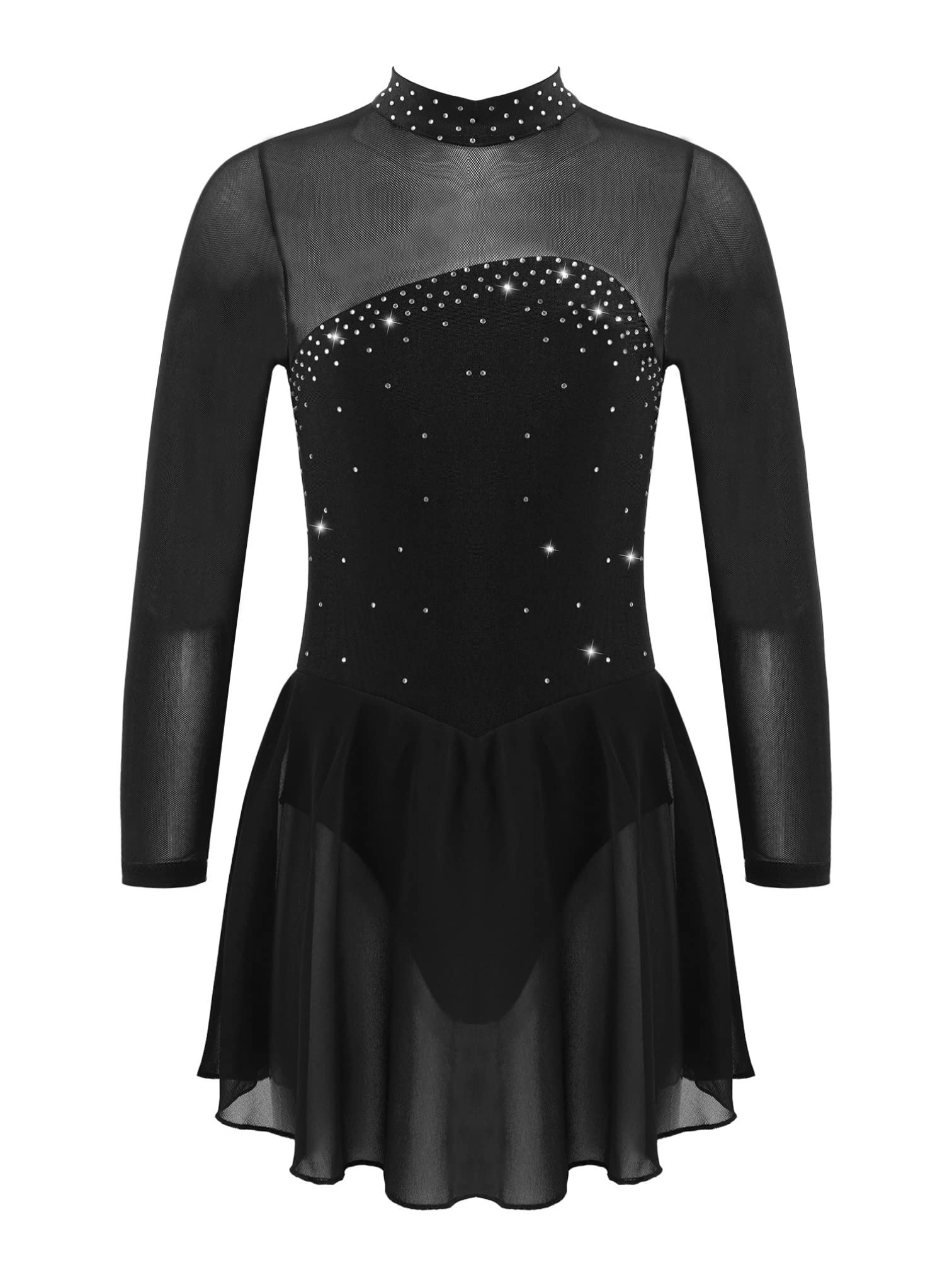 MSemis Vestido Patinaje de Manga Larga para Niña Leotardos de Danza Maillot con Falda Gimnasia Rítmica con Pedrería Brillante Disfraz de Bailarina 4-16 Años — view 19