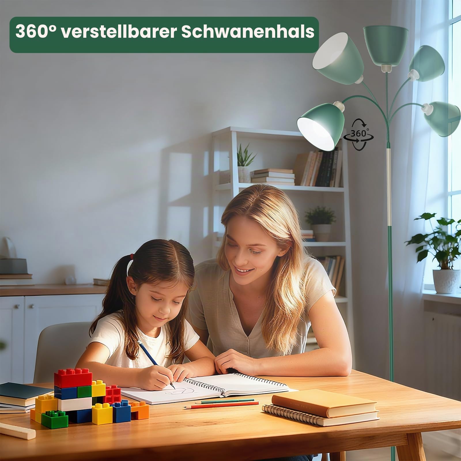 SIBRILLE E27 Leselampe Stehlampe Wohnzimmer Dimmbar mit Fernbedienung, 3000K-6000K Höhe 168cm Max 60W Deckenfluter Dimmbar Flexibler Schwanenhals Leselampe Mit LED-Lampe(Schalenform)