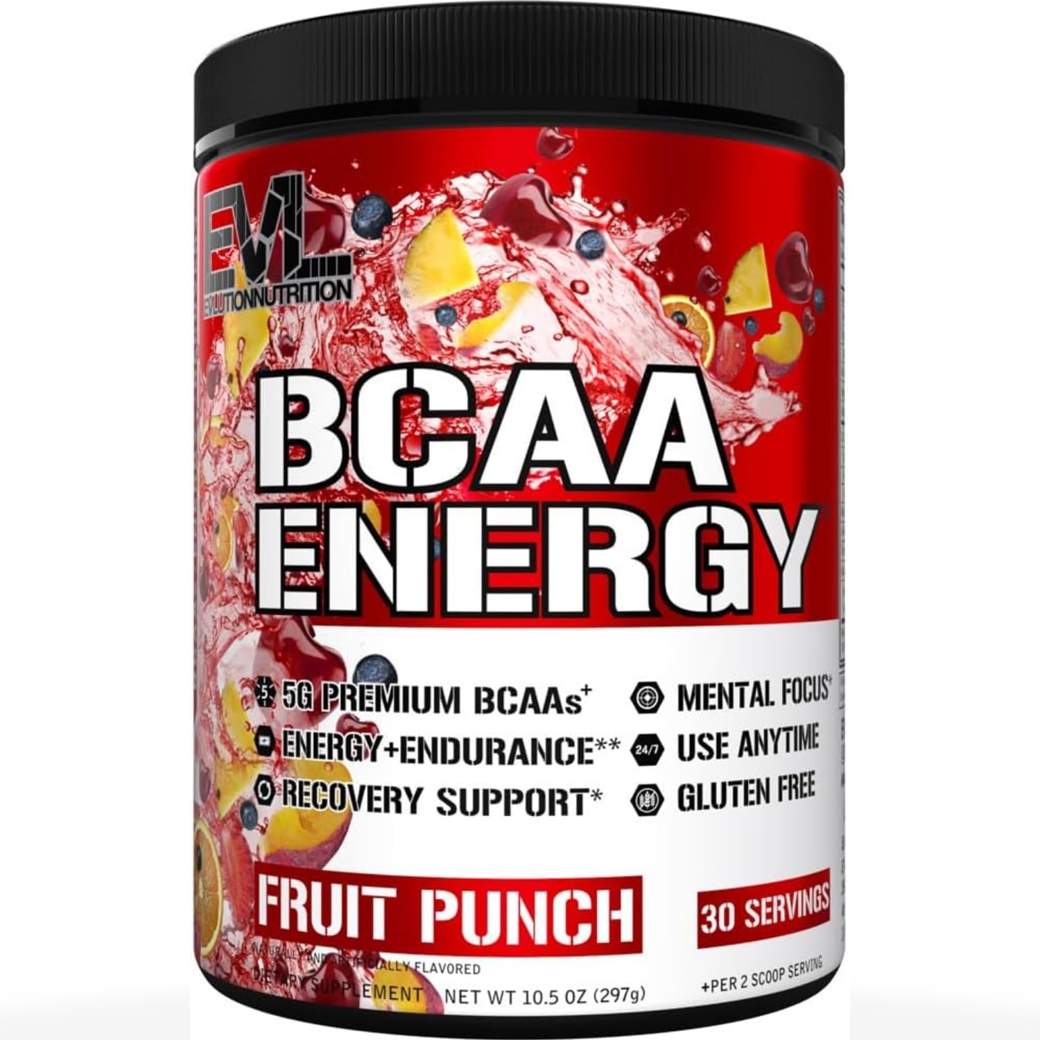 EVL BCAA Energy Amino Acids Powder with Natural Caffeine - Fruit Punch