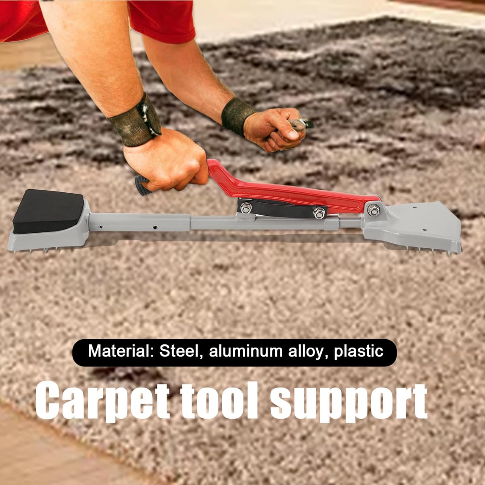 Tendeur De Moquette Sans Genou Avec PoignéE TéLescopique Et Base RembourréE,Kit D'Outils Pour La Pose De Moquette Pour Les Projets De RevêTement De Sol à Domicile Et à L'HôTel