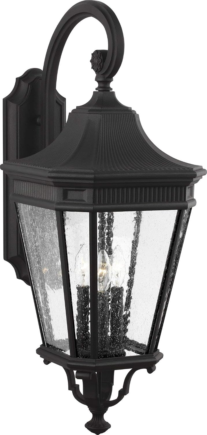 Feiss OL5424BK Cotswold Lane Outdoor Patio Lighting Wall Lantern, Black, 3-Light (12"W x 30"H) 180watts