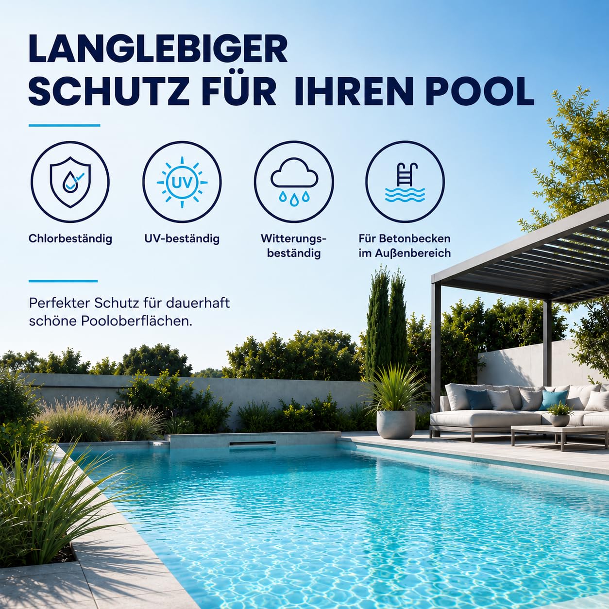 Plid® Beton Poolfarbe Poolblau seidenglänzend 2,5l - Schwimmbeckenfarbe chemiekalienbeständig - Unterwasserfarbe schnelltrocknend & kratzfest - hohe Farb- und Glanzstabilität Made in Germany