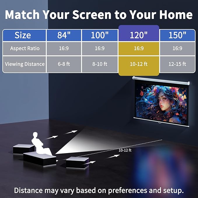 Pantalla Manual WASJOYE 120'' 16:9 HD Retráctil miniatura 4