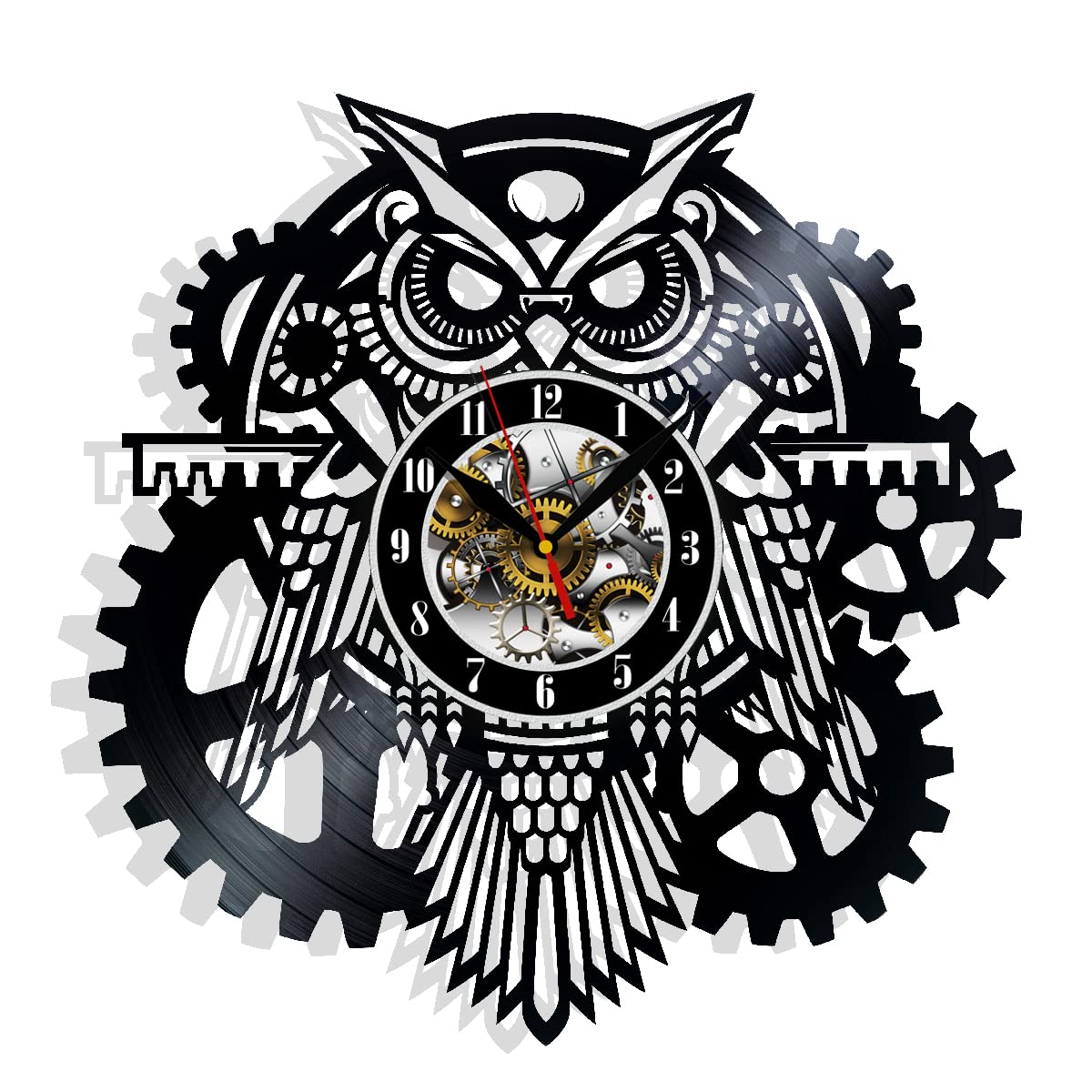 Steampunk Owl Record Clock Industrial Wall Clock Gears Decor Retro Wall Gothic Grandfather Gift Victorian Wall Decal Steampunk Novelty Owl Clock Black