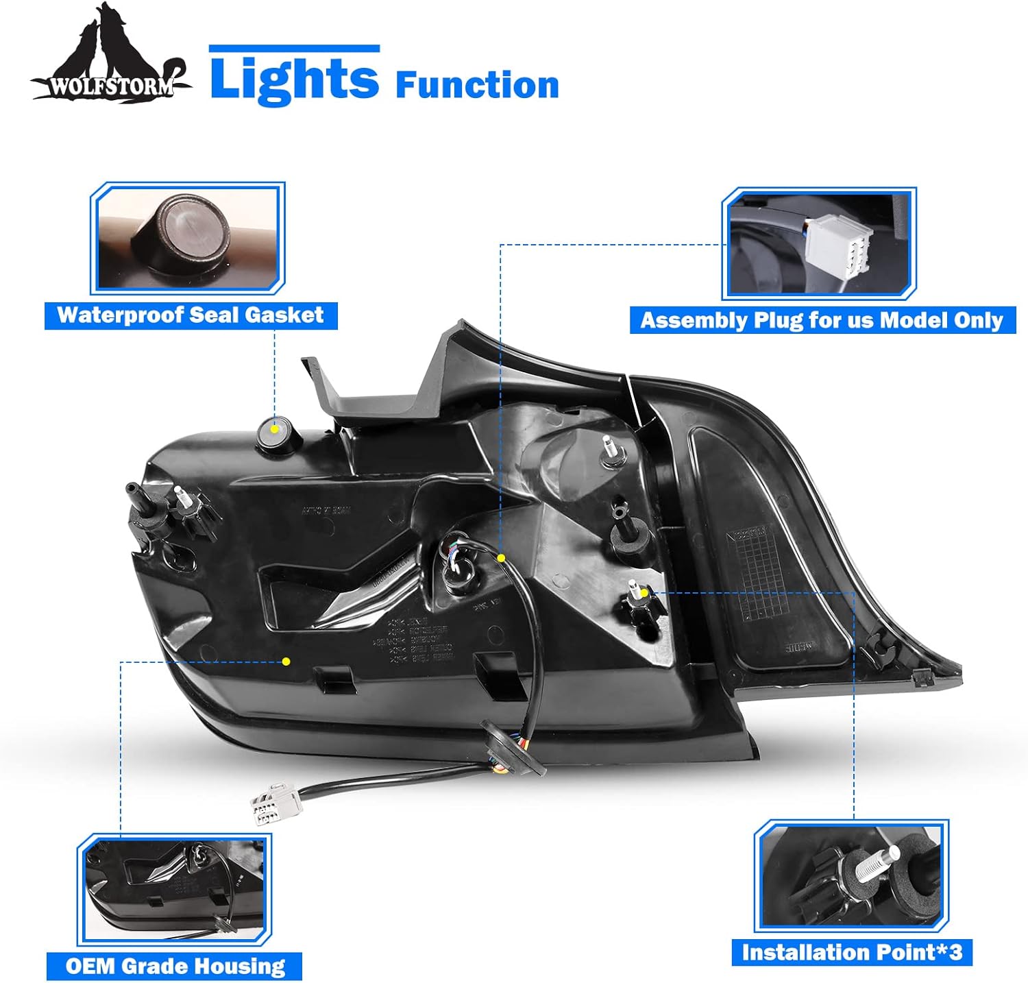 WOLFSTORM LED Tail Light Fit for 2015-2023 Ford Mustang with Dynamic Running Turn Light Design, 15-23 Ford Mustang Tail Lamps Replacement Assembly, Red Lens