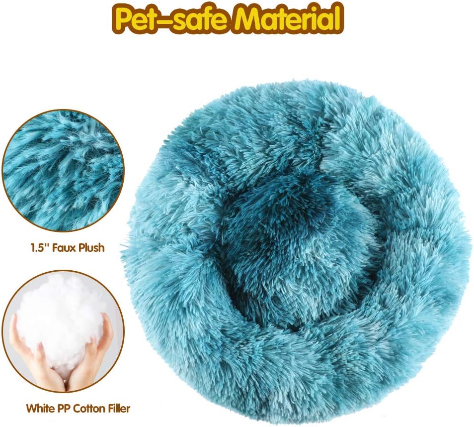 EMUST Pet Cat Bed Dog Bed, 5 Sizes for Small Medium Large Pet Cats Dogs, Round Donut Cat Beds for Indoor Cats, Anti-Slip Marshmallow Dog Beds, Multiple Colors (40cm-15.7‘’, Blue) : Pet Supplies