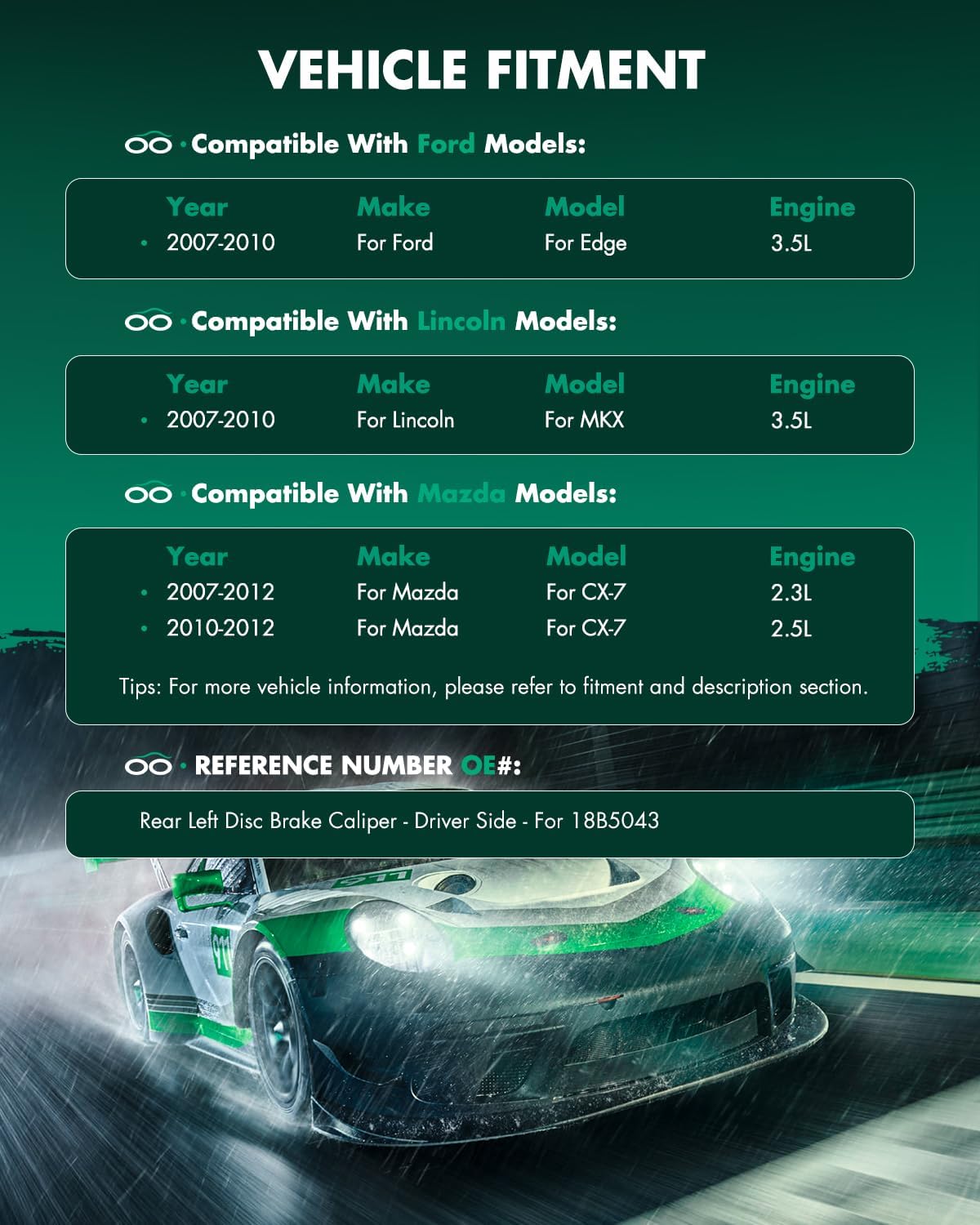 SCITOO 18B5043 Rear Left Disc Brake Caliper Assembly w/Bracket For Ford For Edge 2007-2010,For Lincoln For MKX 2007-2010,For Mazda For CX-7 2007-2012