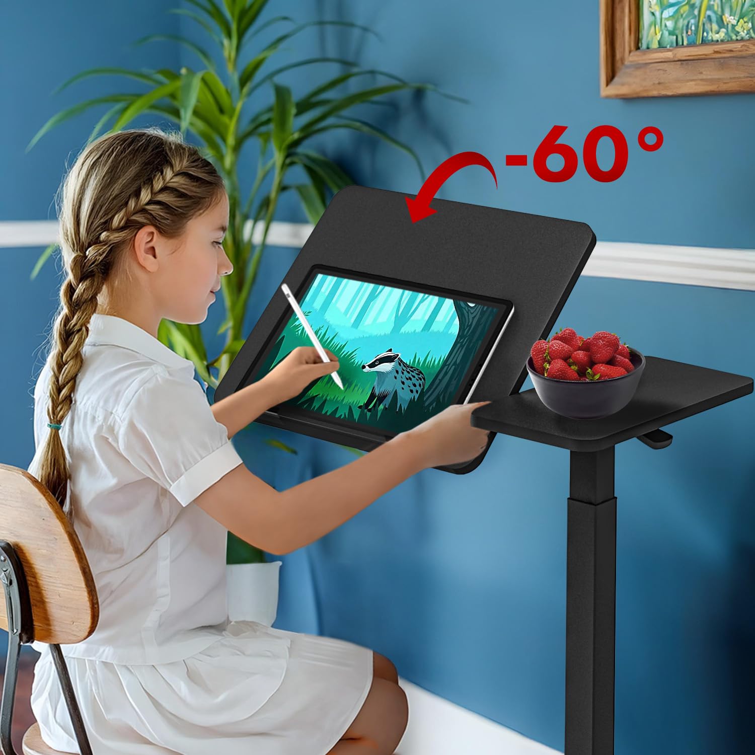 Maclean Laptop Schreibtisch höhenverstellbar 755–1108 mm | Neigbar bis 60° | Mobil mit Rollen | Belastbar bis 30 kg | Ergonomisch & stabil | für Homeoffice & Büro (Schwarz)
