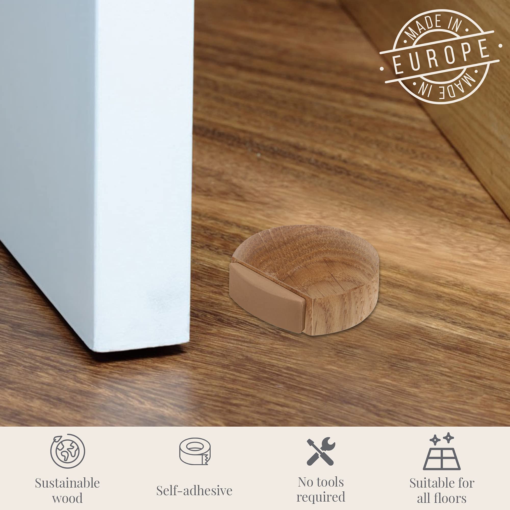 ✮ Topes para Puertas Suelo ✮ Tope Puertas Suelo Adhesivo de Madera (Roble Natural) - Door Stopper Discreto y Elegante - Pack 6 unidades
