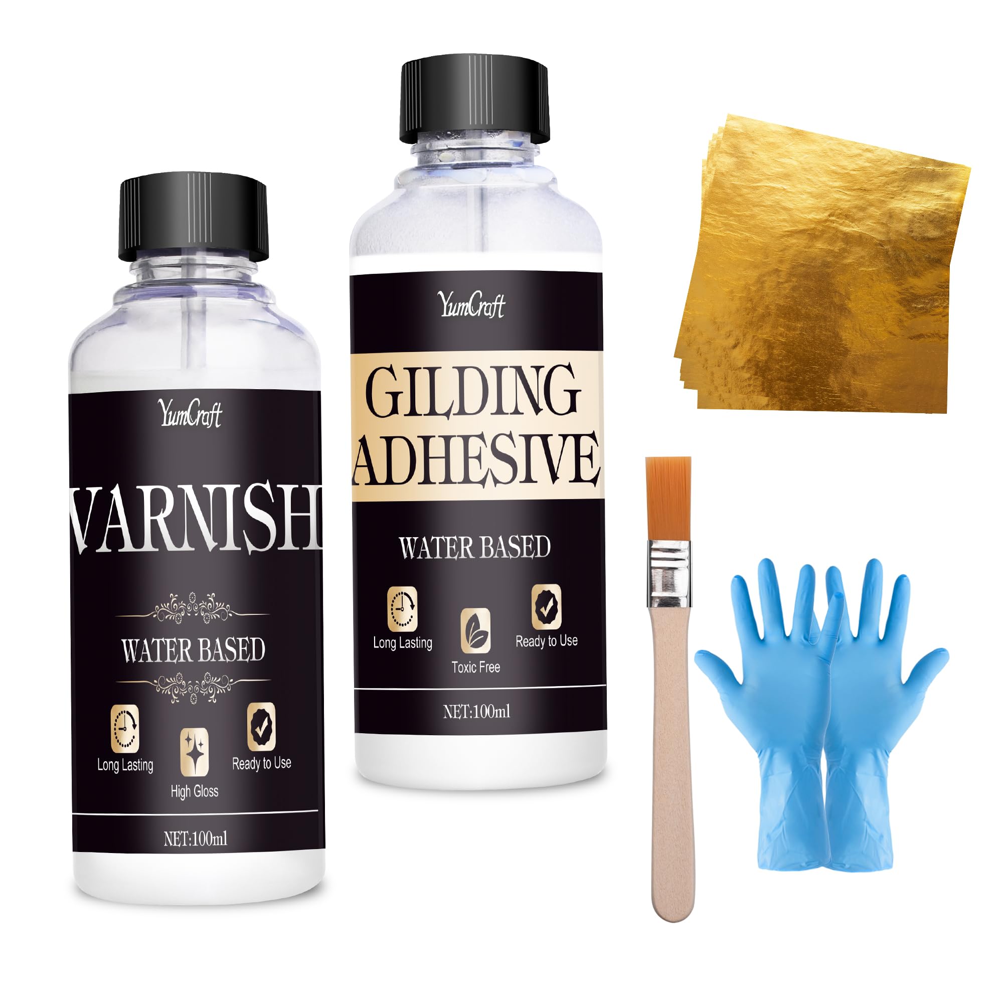 100ml Gold Plating Glue Kit and 100ml Glitter Varnish and Gold Leaves 100 Pcs 1 Brush Glue Set for Crafts, Painting, Art, Furniture and Decoration-image-39