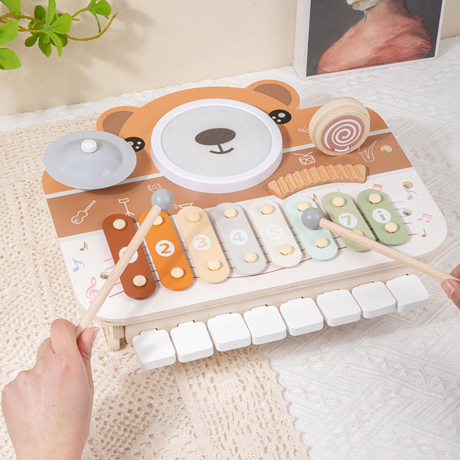 Generic Drewniana Muzyczna Zabawka dla Malucha Wielofunkcyjny Instrument Perkusyjny dla Dzieci Solidne Drewno Kompozytowe z Młotkami