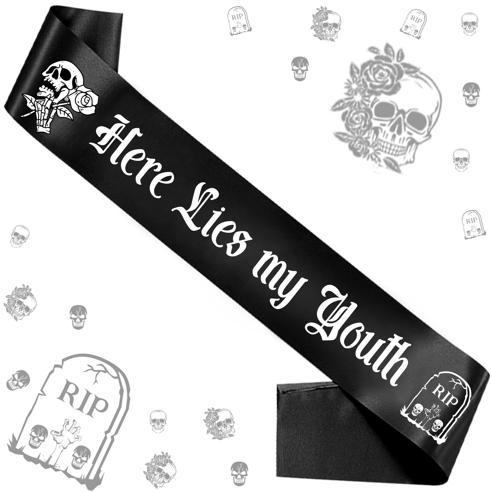 Black 30th Birthday Decorations for Her - Here Lies My Youth Sash, Death to My Twenties Funeral 30th Birthday Party Decorations, Rip to My 20s Death to My Youth Birthday Party Supplies