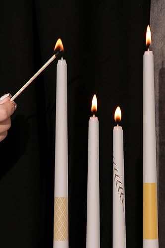 Miniatura 4 de Velas cónicas blancas de 12 pulgadas con hoja dorada, vela cónica sin goteo hasta 9 horas + tiempo de combustión, sin perfume y sin humo, regalo