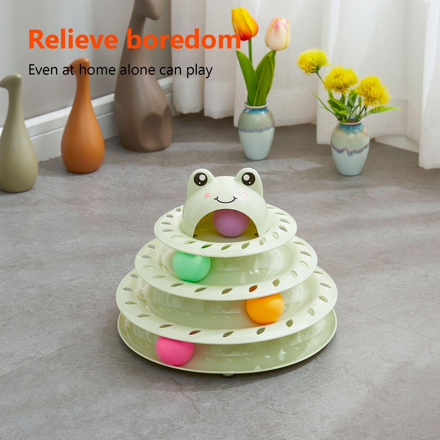 Cat Toys, 4-Level Turntable Ball Track Interactive Cat Toy for Indoor Cats, Self Play Fun Roller with Colorful Rotating Ball Puzzle Exercise Kitten Toys (Green)