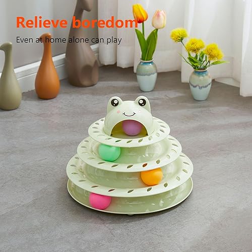 Miniatura 5 de Juguetes para gatos, pista de bola giratoria de 4 niveles, juguete interactivo para gatos de interior, rodillo divertido con bola giratoria