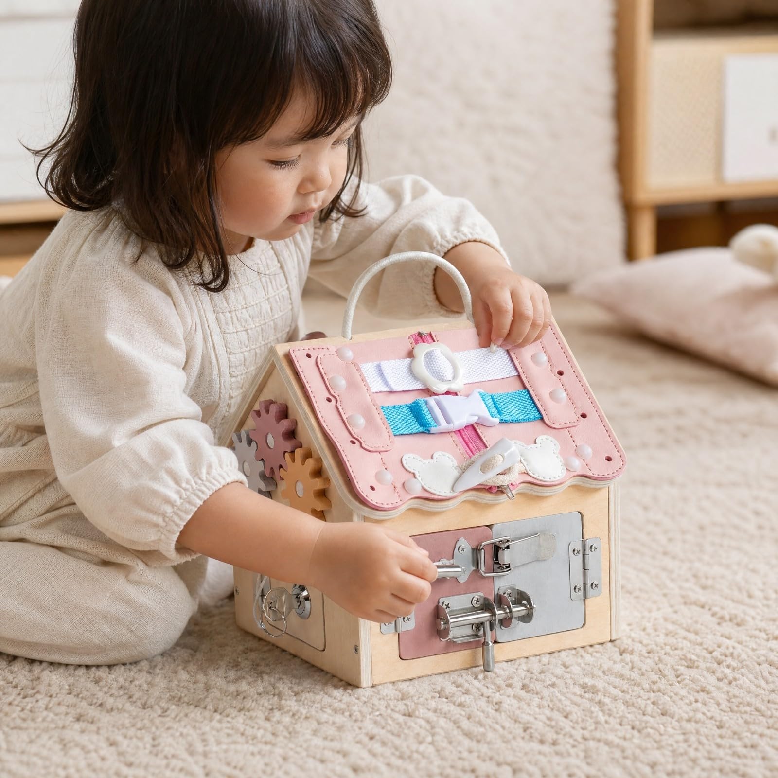 Lernkonzept-Beschäftigungshaus Feinmotorisch Fördernd Aktivitätenhaus aus Fördert Feinmotorik Activity Board für Spielzimmer, Klassenzimmer