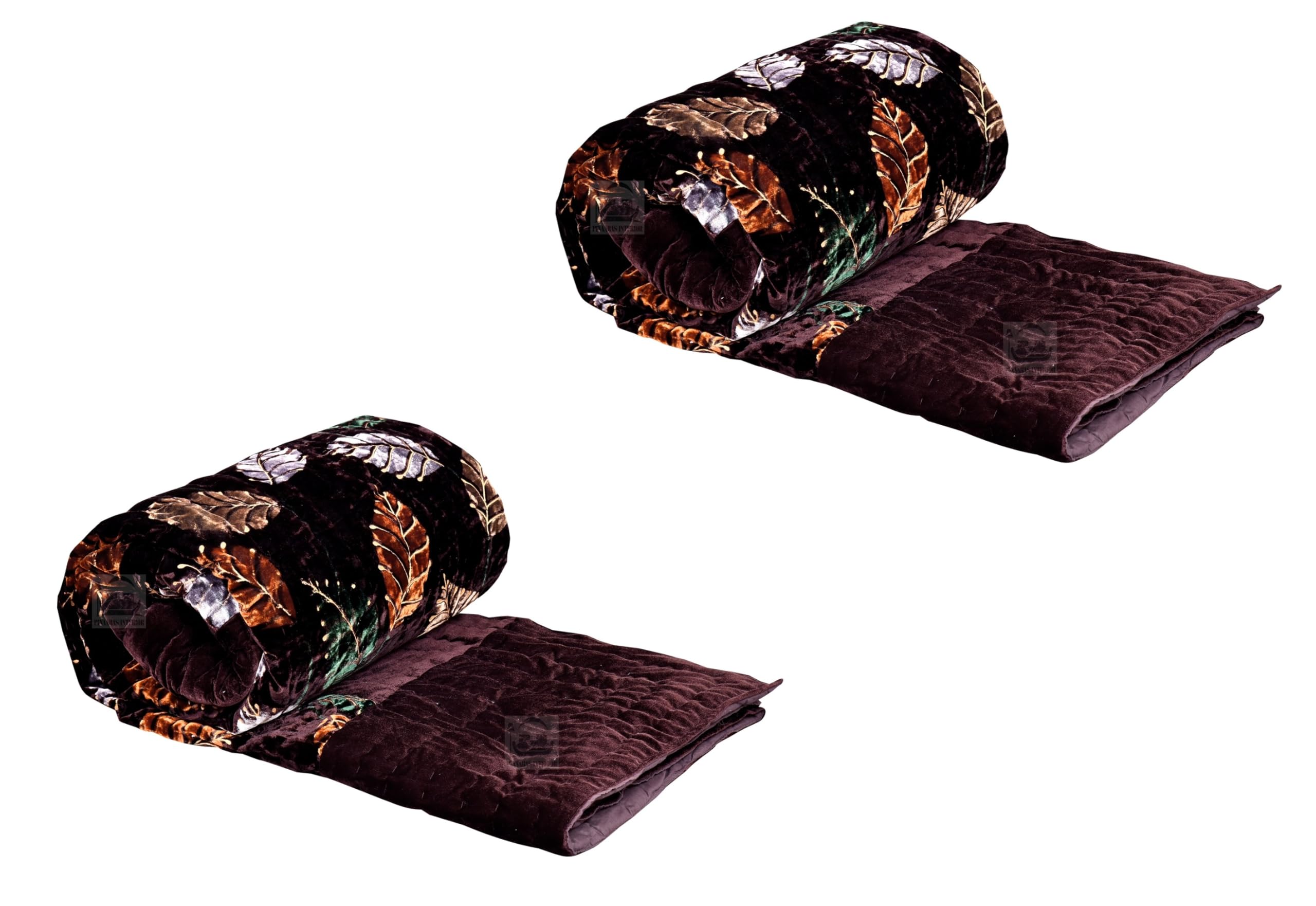 PINAARAS INTERIOR Velvet Quilt Jaipuri Quilt Velvet Razai Comforter Leaf Print Cotton Filled Coffee - Single Bed Set of 2-image-16