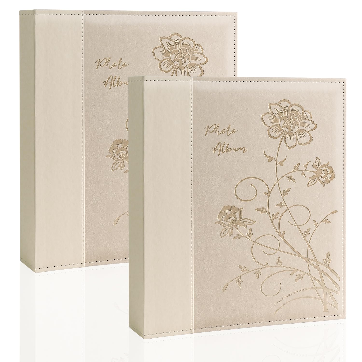 Artmag Photo Album 5x7 2 Packs Clear Pages Pockets Leather Cover Slip Slide in Photo Album Book Each Holds 100 Vertical 5x7 Photos Picture Book for Wedding Family (Beige)