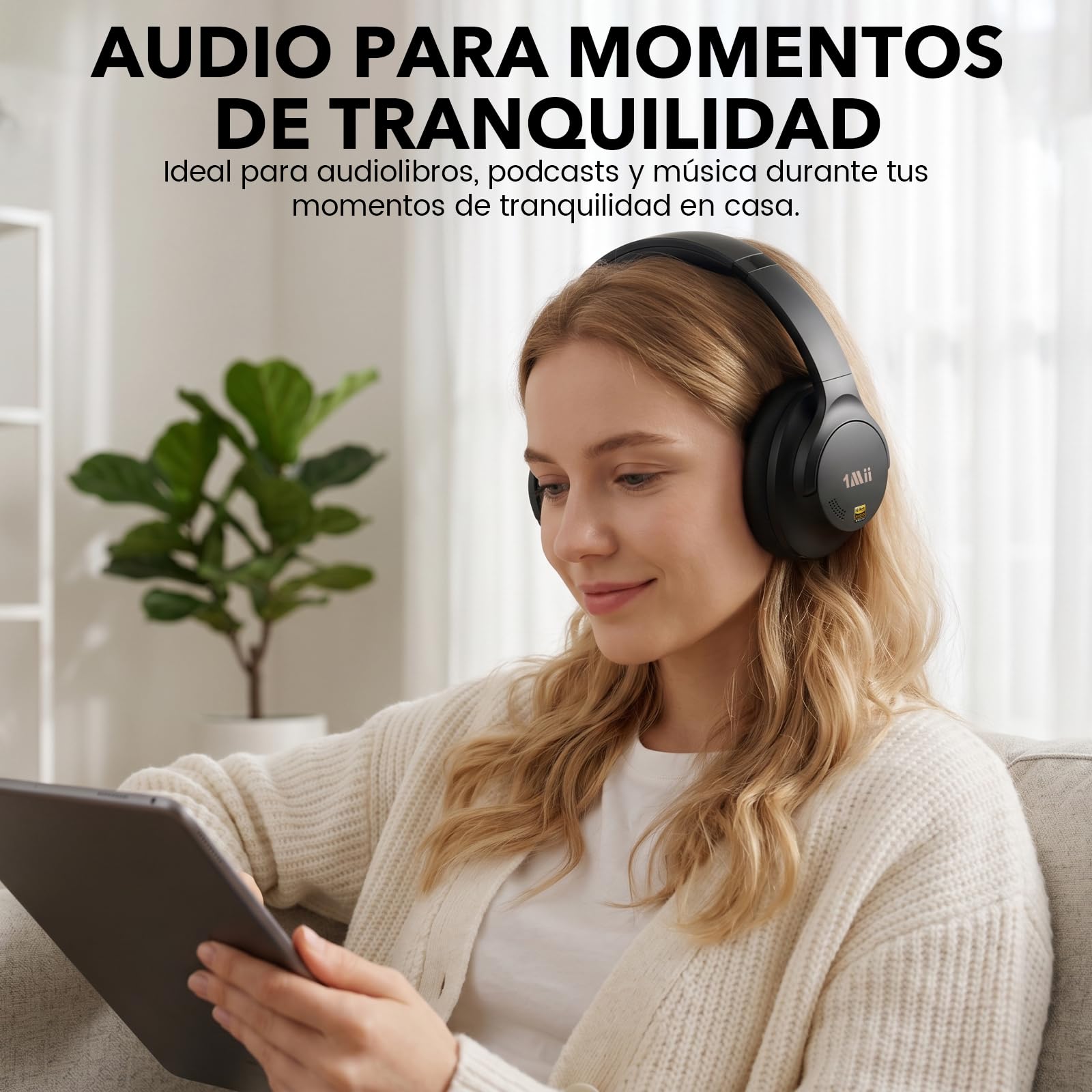 1Mii Y8+ Cascos Inalámbricos Bluetooth Cancelación Ruido Diadema, Negro | ANC Híbrida, Sonido LDAC Hi-Res con Graves Potentes, 100 h de reproducción, BT 6.0, Cómodos, EQ personalizable con App