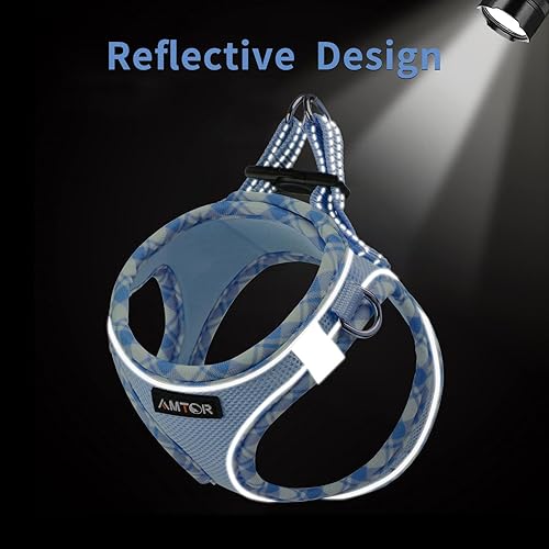 Vista 39 de AMTOR - Arnés para perro con correa, arnés reflectante, ajustable y sin tirones para cachorros con chaleco acolchado para perros y gatos Beige