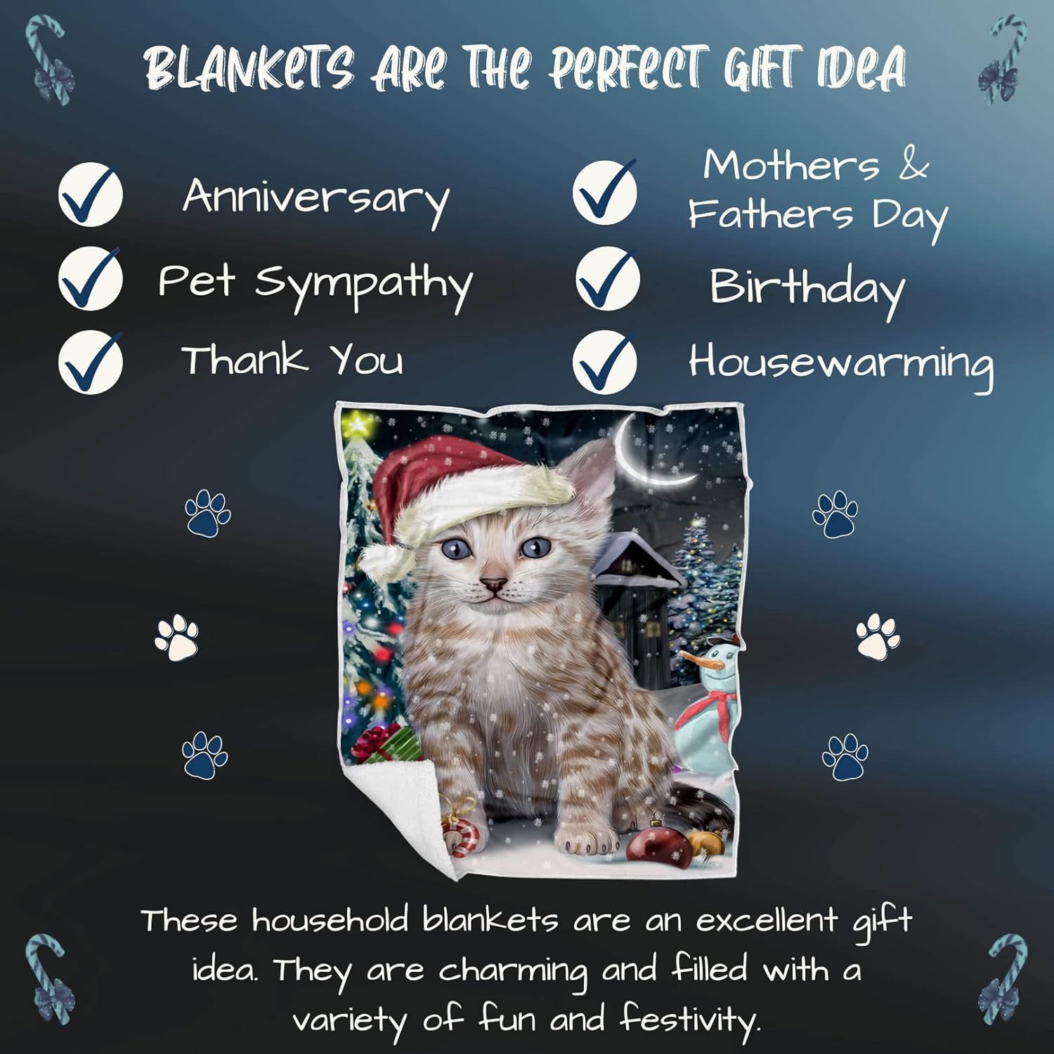 Doggie of the Day Bengal Cat Blanket - Have a Holly Jolly Christmas - Super Soft & Warm Pet Theme for Sofa or Bed, Warm Fleece, Sherpa or Woven Material, BLNKT74346 (30x40 Fleece)