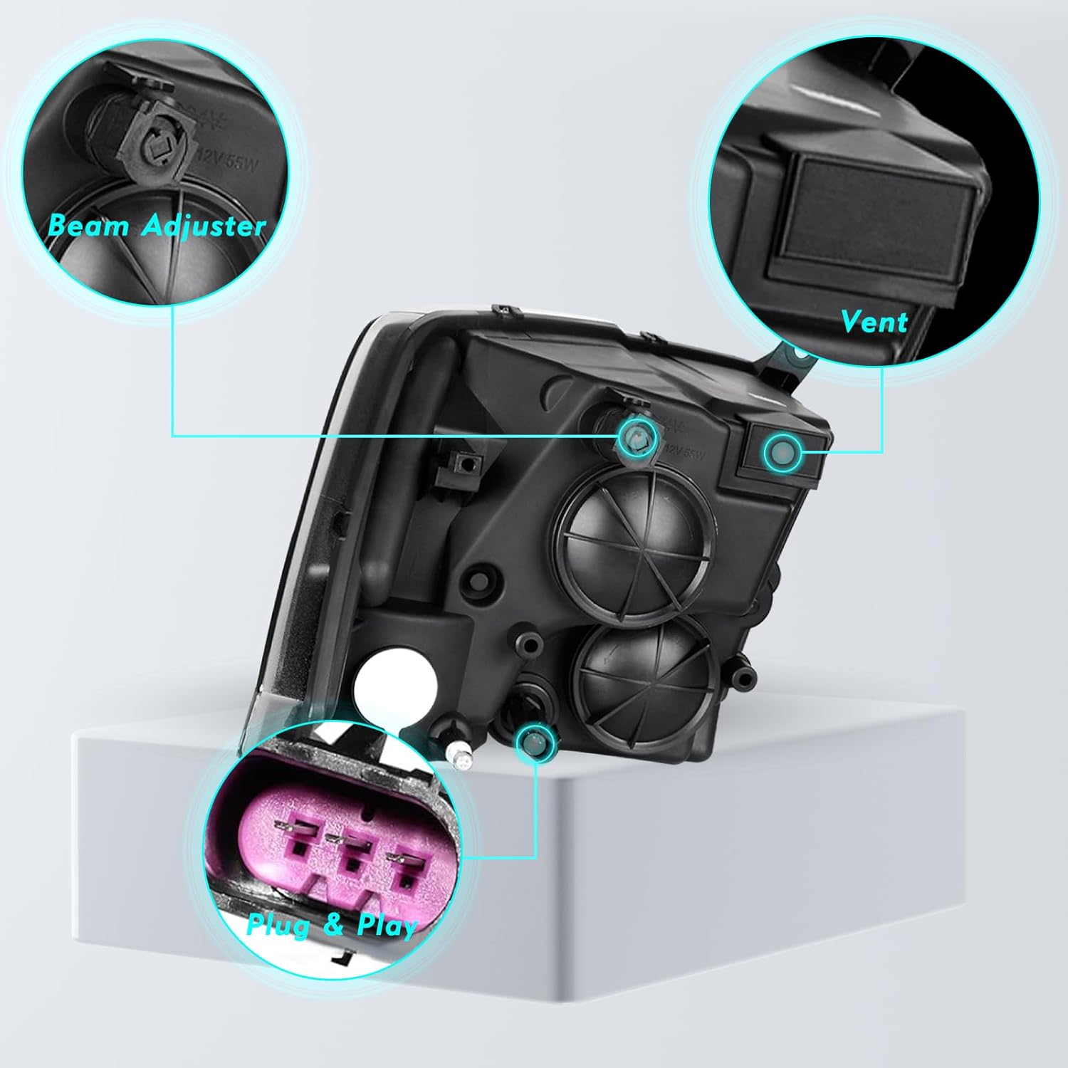 Headlight Assembly Set Fit for 09-18 Dodge Ram 1500/10-18 Dodge Ram 2500 3500 Quad Pickup Driver and Passenger Side, Chrome Housing (Only for Quad Models)