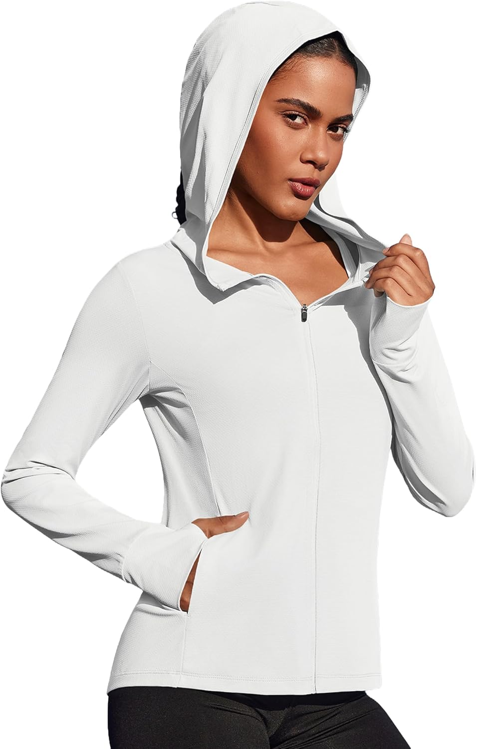 PINSPARK Women's UPF 50+ Sun Protection Hoodie Jacket Lightweight Full Zip Athletic Jacket Long Sleeve Shirt with Pockets