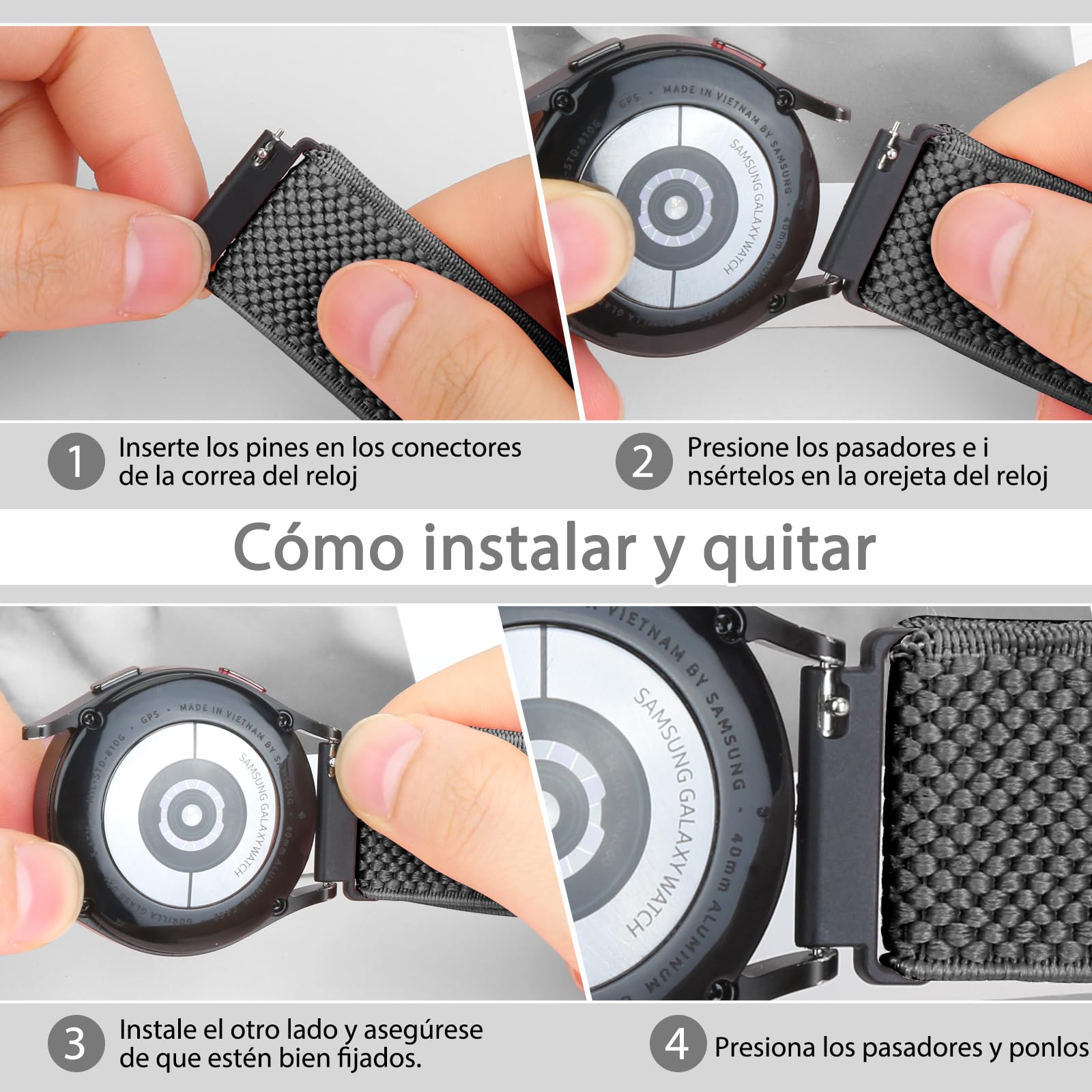 Correas de Reloj Compatibles 18mm 19mm 20mm 22mm 24mm, Pulsera de Repuesto de Liberación Rápida, Nailon Elástico Solo Loop