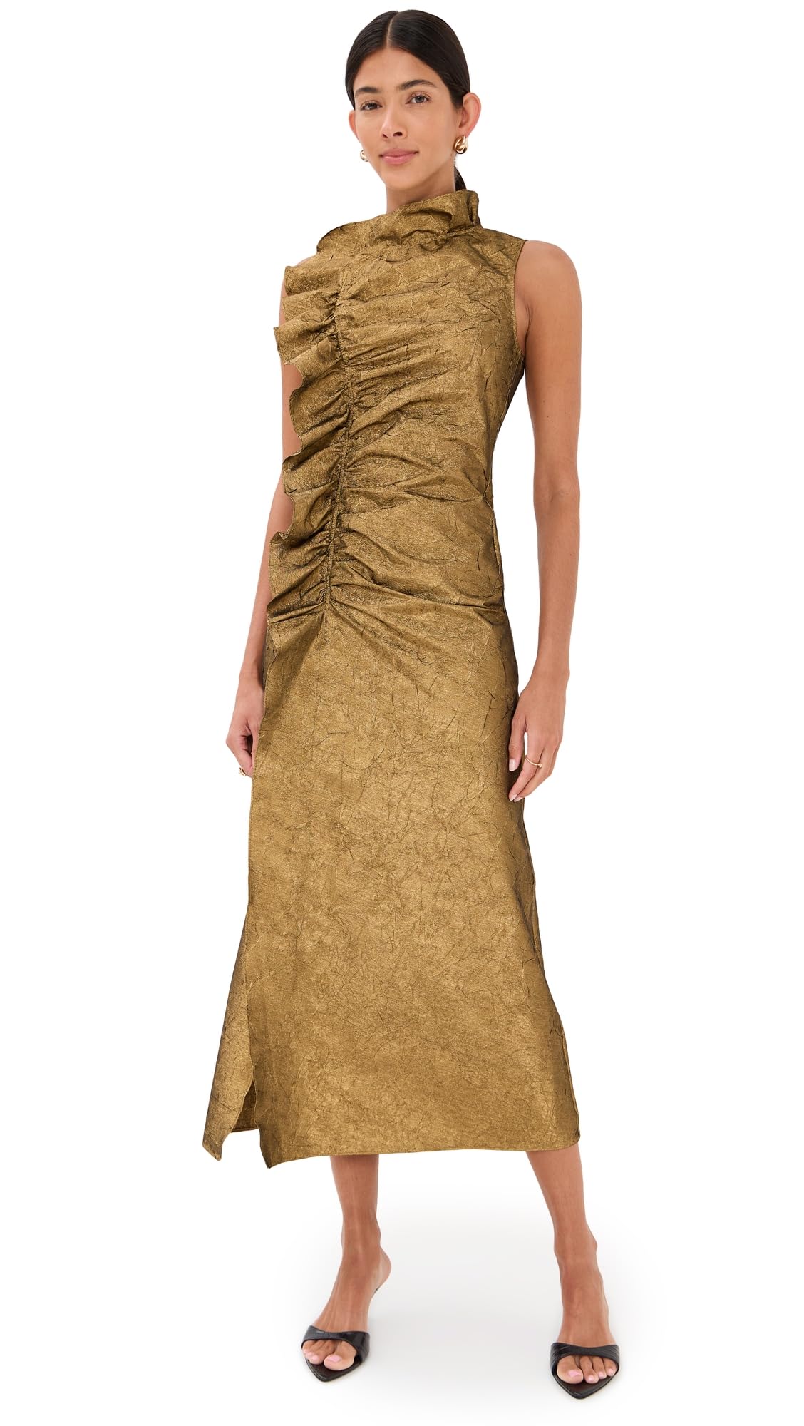 Ulla Johnson Womens Demetria Sleeveless Ruched Front Midi Dress