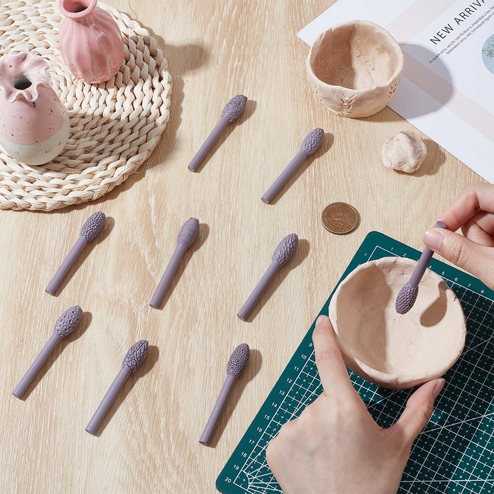 UNICRAFTALE 9 Teiliges Harz Ton Textur Werkzeugset Für Kunstprojekte Ovale Stäbe Zum Modellieren von Ton Musterrollen Set Mit Griffen Töpfer Bildhauerwerkzeuge Für Heimwerkerarbeiten 72.5 76.5mm Lang