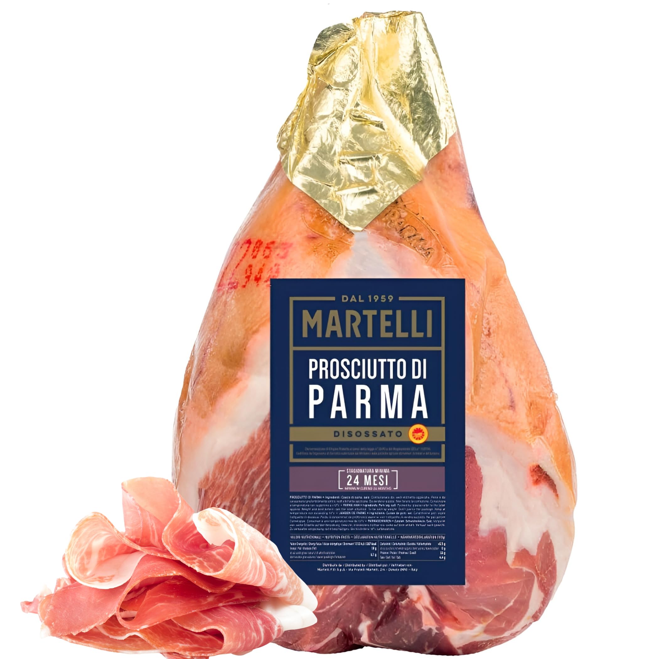 Prosciutto di Parma – Protected Designation of Origin (approx 18 lbs) Whole Ham Boneless MARTELLI, Minimum 24 Months Aged, Product of Italy