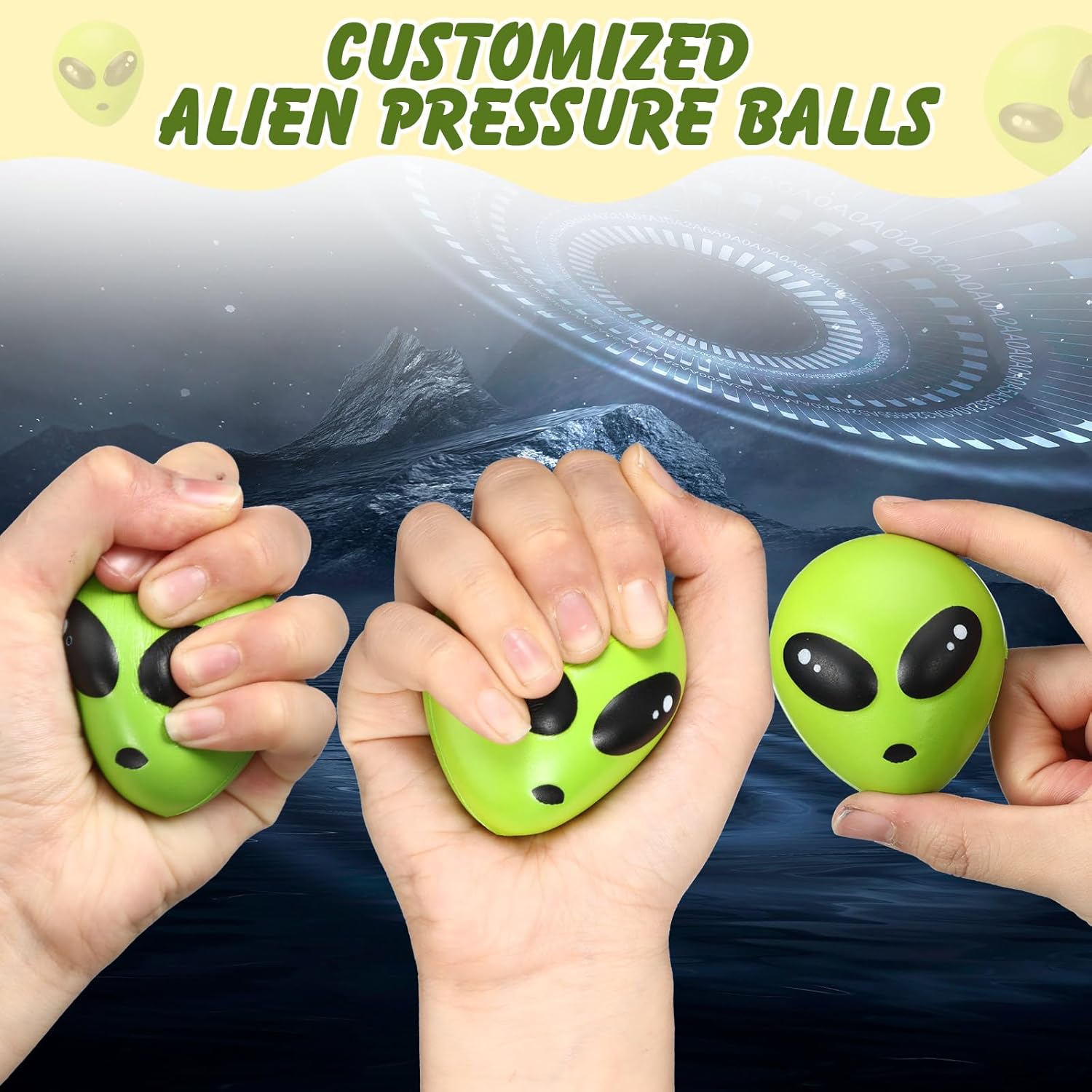 Wettarn 48 Pcs Alien Stress Relief Balls Bulk Aliens Fidget Stress Toys Gifts Soft PU Squeeze Ball for Alien Party Favors