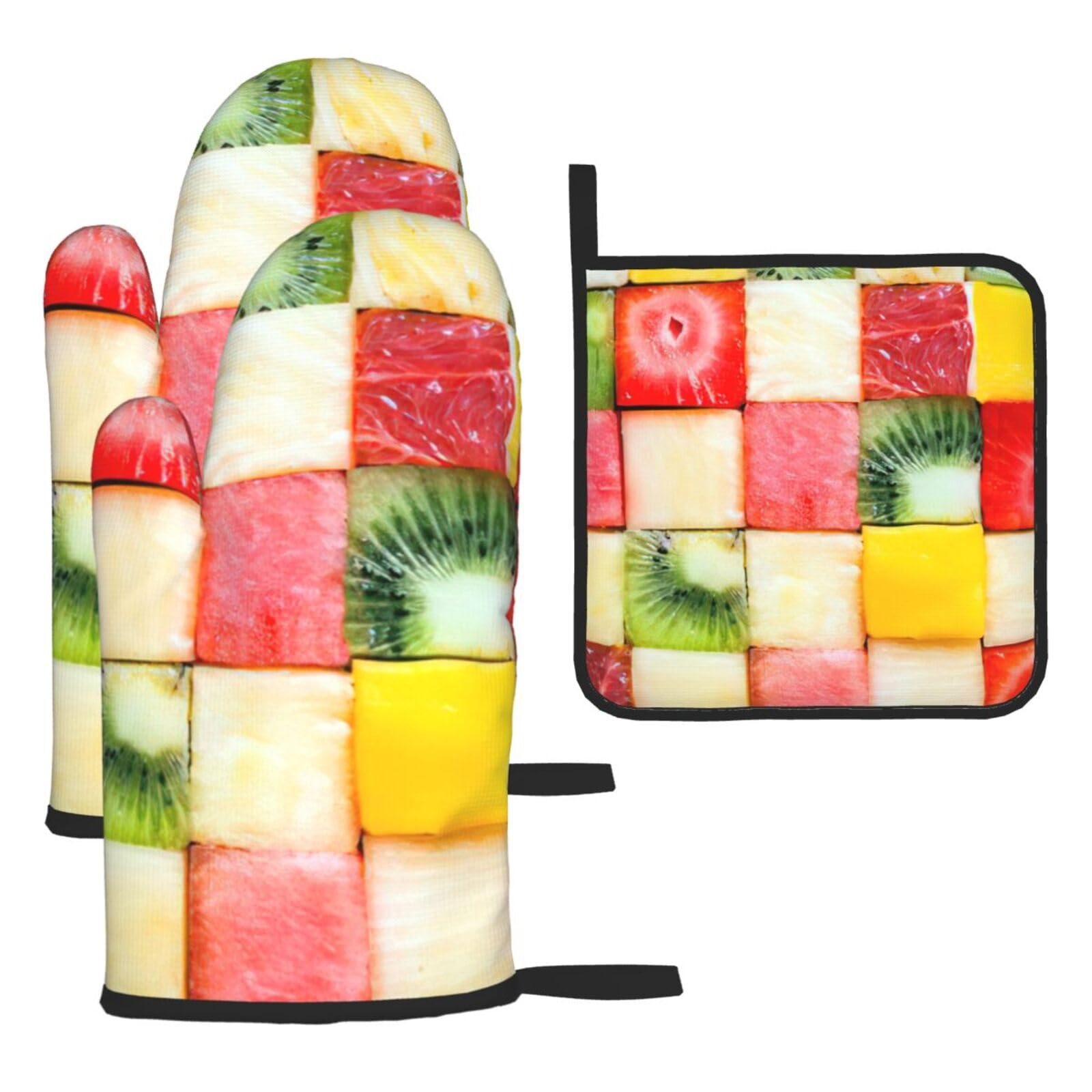Kiwi Watermelon Print Oven Mitts Kitchen Gloves Set Everyday Baking Grilling Microwaving Cooking Gift