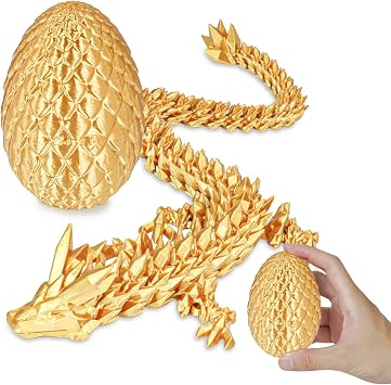 Surprise Dragon Egg with Dragon Inside   Gifts for Kids and Adults, 3D Printed Fidget Toy, Ideal for Christmas, Easter, Birthdays, Fun Desk D cor and Stress ReliefGold, Small