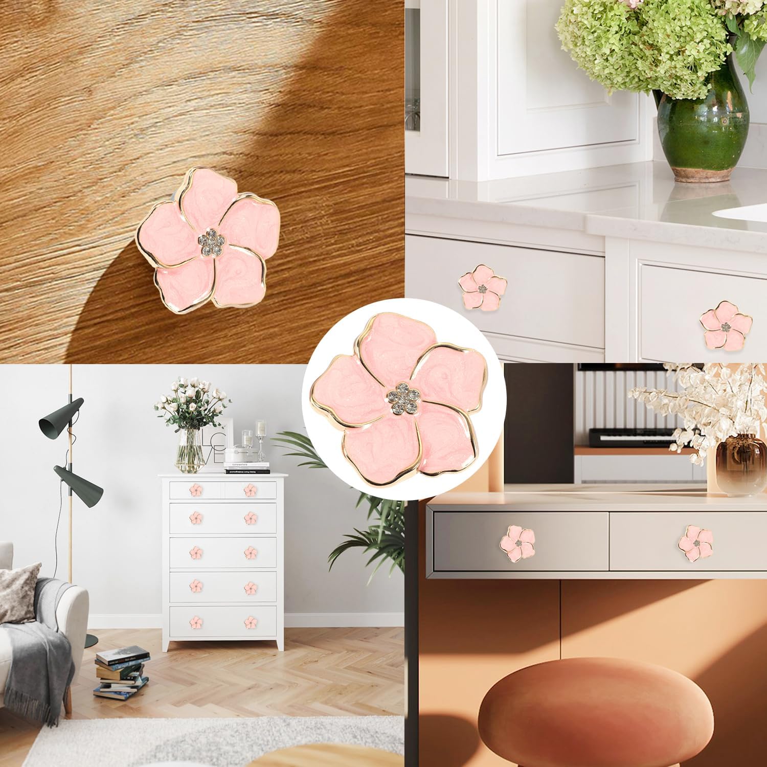4 pcs Petal Handles Colorful Drawer Knobs Flower Petal Cabinet Dresser Knobs for Girl's Room Dresser Cupboard Drawer Wardrobe Decorative Furniture Knobs (Pink)